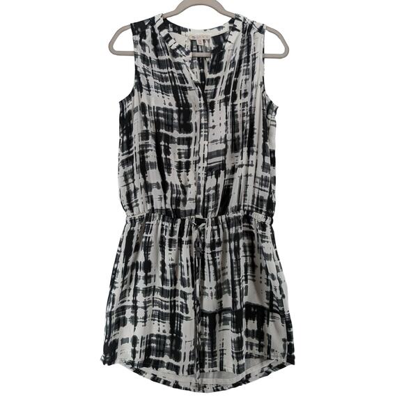Lila Rose Abstract Print Dress Small Black White Cinched Waist‎ Sheath Sundress - Picture 1 of 11